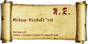 Miksa Richárd névjegykártya